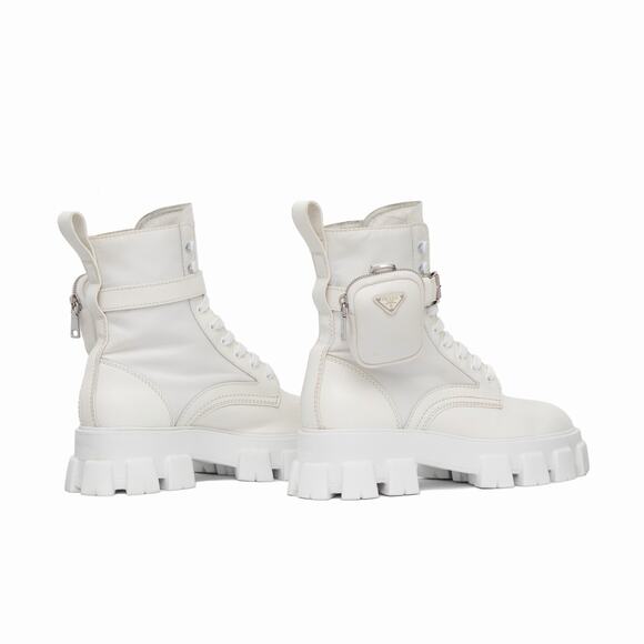 1.9k.$ Prada Men’s Monolith Pouch Combat Boots White Leather Nylon US 10.5 main image 9
